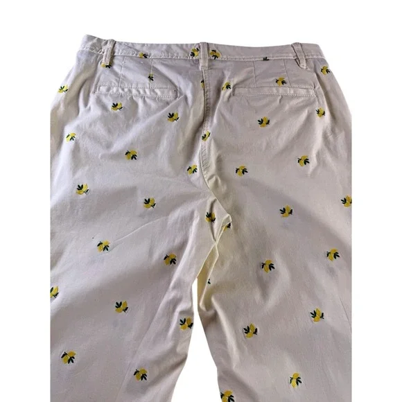 Talbots Relaxed Chino Pastel Yellow Ankle Pants Embroidered Lemon Pattern 6 - Picture 5 of 8